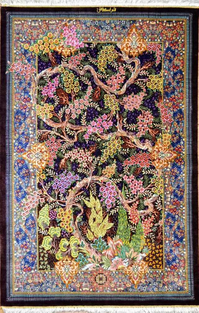 Hand-Knotted Qom Silk Rug